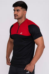 Stand Neck Semi Collar T-Shirts Black Red (D)